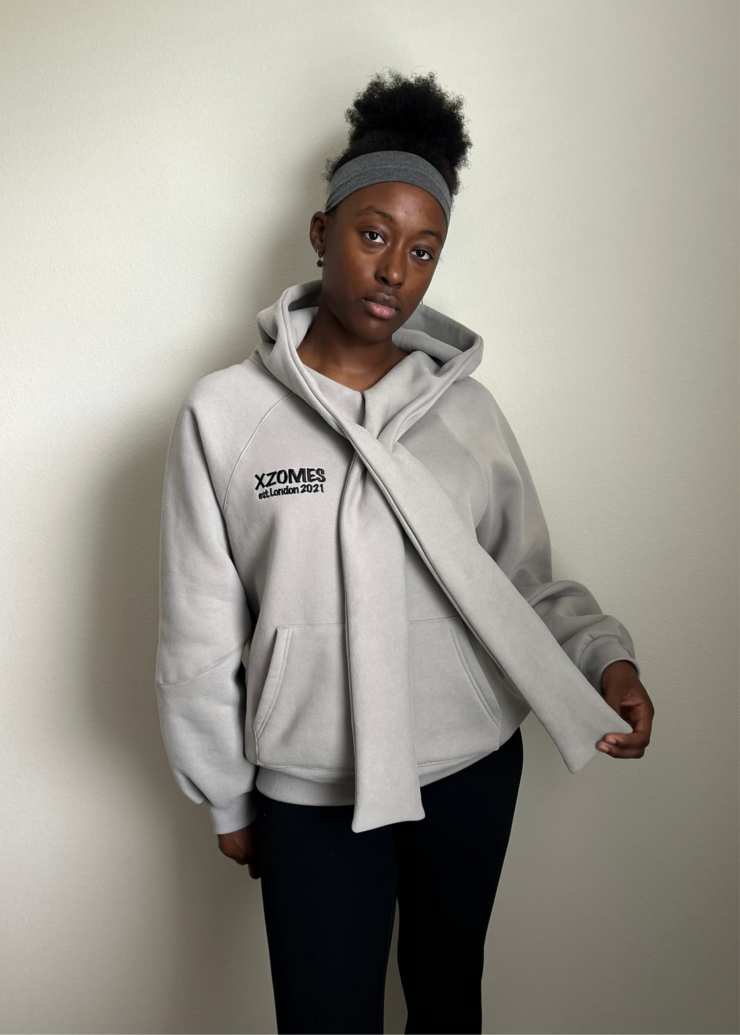 Tie Hoodie in Light Gray
